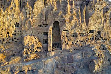 Aerial of the great buddhas in Bamyan, Afghanistan, Asia