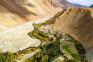 Aerial of a fertile valley near, Yakawlang province, Bamyan, Afghanistan, Bamyan, Afghanistan, Asia