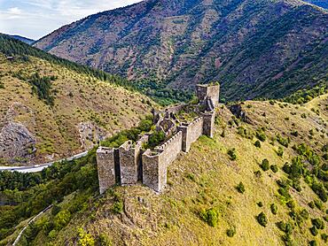 Aerial of the Maglic castle, Kaljevo, Serbia, Europe