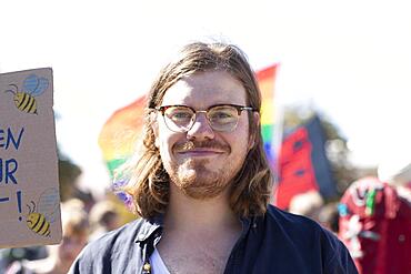 Demonstrator at Fridays for future demonstration against climate change, Freiburg, Baden -Wuerttemberg, Germany, Europe