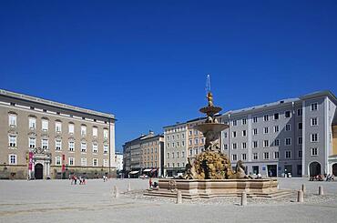 Residenzplatz, Residence Fountain with Salzburg Residence, Salzburg Cathedral Quarter, Salzburg, Austria, Europe