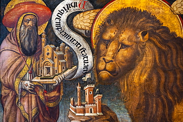 Saint Mark's Lion, Venetian Lion in a Painting, Interior, Doge's Palace, Palazzo Ducale, Venice, Veneto, Italy, Europe