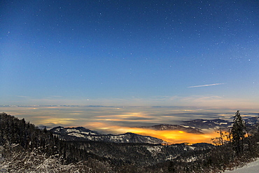 View from Kandel over the Rhine Valley to the Vosges Mountains, night shot, Feldberg, Black Forest, Baden-Wuerttemberg, Germany, Europe