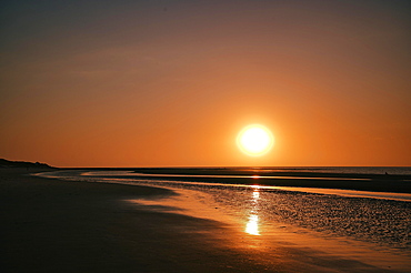 Sunset on the North Beach, North Sea, Wangerooge, Lower Saxony, Germany, Europe