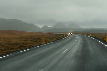 Rainy weather, Ring Road 1 near Moeorudalur, North Iceland, Iceland, Europe