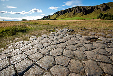 Glacier-carved basalt columns, Kirkjugolf or church pavement, Kirkjubaejarklaustur, Skaftarhreppur, Suourland, Iceland, Europe