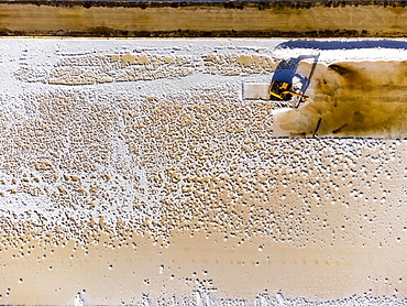 Aerial view of sea salt harvest at the salines in Faro, Portugal, Europe