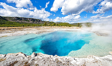 Turquoise clear water of a hot spring, Sapphire Pool, Black Sand Basin and Biscuit Basin, Yellowstone National Park, Wyoming, USA, North America