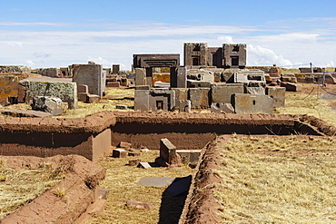 Ruins of Pumapunku, pre-Inca ruins of Tiwanaku, also Tiahuanaco, Unesco World Heritage Site, La Paz Department, Bolivia, South America