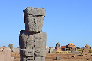 Ponce Monolith, pre-Inca ruins of Tiwanaku, also Tiahuanaco, Unesco World Heritage Site, La Paz Department, Bolivia, South America