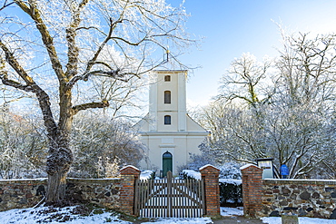 Church of Alt Toeplitz in winter, Toeplitz Island, Werder (Havel), Potsdam-Mittelmark, Havelland, Brandenburg, Germany, Europe