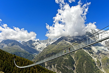 Charles Kuonen Suspension Bridge, the longest pedestrian suspension bridge in the Alps, Randa, Valais, Switzerland, Europe