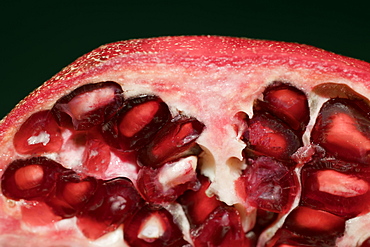 Close-up of seeds of a pomegranate (Punica granatum), studio photography with black background