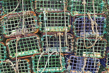 Traps for lobster, crab fishing, stacked, port of Porto Covo, Sines, Alentejo, Portugal, Europe