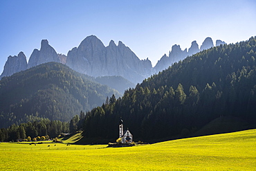 Church of St. Johann in Ranui, St. John's Chapel, Geisler Group, Villnoesstal, South Tyrol, Italy, Europe