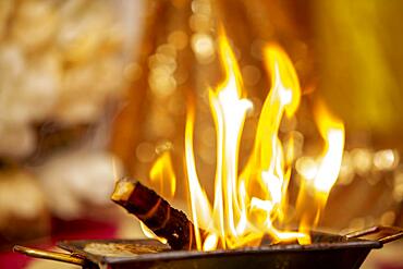 Close up of the offerings of Yajna at a Hindu wedding in Beau-Bassin, the republic of Mauritius