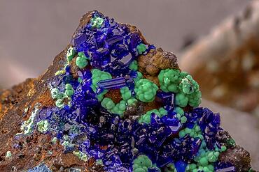 Micromount malachite azurite, macro image, magnification ABM 10:1, Hesse, Germany, Europe