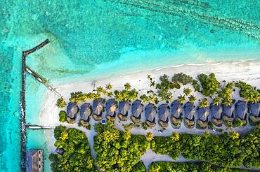 Aerial view, Kuredu with water bungalows and beaches, Laviyani Atoll, Maldives, Indian Ocean, Asia