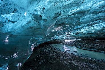 Ice cave in Vatnajoekull glacier, glacier cave, Vatnajoekull National Park, South Iceland, Iceland, Europe