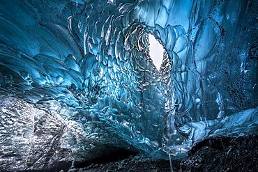 Ice cave in Vatnajoekull glacier, glacier cave, Vatnajoekull National Park, South Iceland, Iceland, Europe