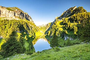 Mountain lake Faelensee, Alpstein, Appenzell, Switzerland, Europe