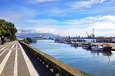 Fishing port and promenade of Ponta Delgada, Sao Miguel Island, Azores, Portugal, Europe