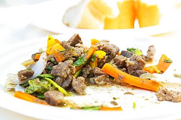 Cooked lamb curry with mixed vegetables, Mauritius, East Africa, Africa