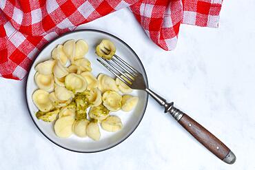 Orecchiette with pesto, Italian pasta