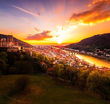 Sunset from the Schlossberg in Heidelberg, Baden-Wuerttemberg, Germany, Europe