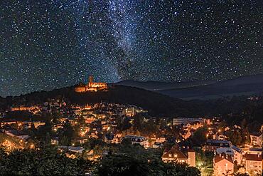 Night view, view over the town of koenigstein, with castle and milky way, Taunus, Hesse, Germany, Europe