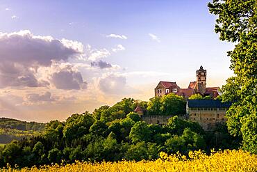 Ronneburg Castle, built in the 13th century, is situated on a bastalt cone, Wetterau, Hesse, Germany, Europe