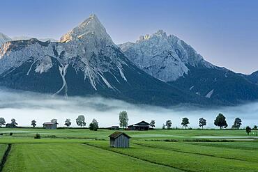 Morning fog on the Wetterstein mountains, Ehrwald, Tyrol, Austria, Europe