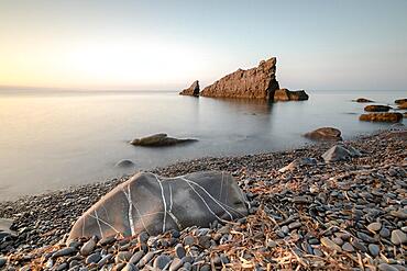 Sunrise at the rocks scoglio della galeazza, Imperia, Liguria, Italy, Europe