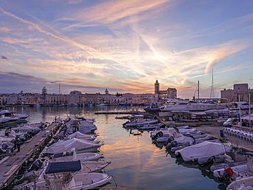 Sunset in the harbour of Trani, Bari, Apulia, Puglia, South of Italy, Italy, Europe