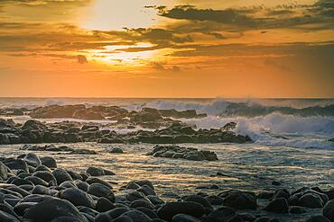 Wave crashing on the rocky beach of Albion in the west of the republic of Mauritius