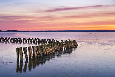 Winter atmosphere on the shore of Lake Duemmer, sunset, ice rink, silence, Lembruch, Lower Saxony, Germanyy