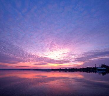 Sunset at the Lake Ammer, Stegen, Upper Bavaria, Bavaria, Germany, Europe