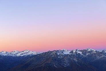 Blue hour over South Tyrolean mountains, Naturns, South Tyrol, Italy, Europe