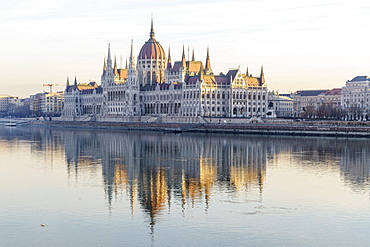 Parliament reflected in the Danube, Budapest, Hungary, Europe