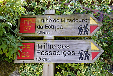 Trail signposts, Sistelo village, Peneda Geres, Minho, Portugal, Europe