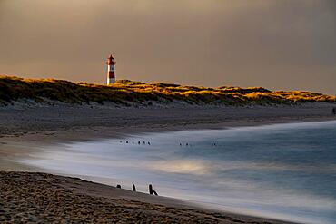 North Sea coast with List-ost lighthouse, Ellenbogen, List, Sylt Island, Germany, Europe