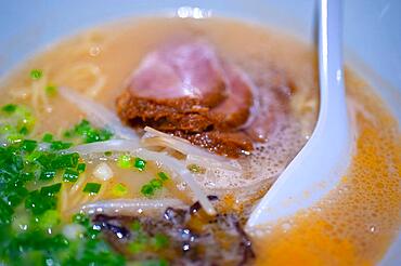 Original Japanese beef ramen noodles soup closeup