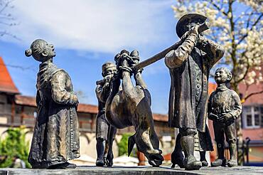 Detail from the Donkey Fountain, Wangen im Allgaeu, Baden-Wuerttemberg, Germany, Europe