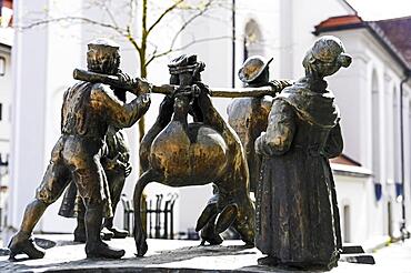 Detail of the Donkey Fountain, Wangen im Allgaeu, Baden-Wuerttemberg, Germany, Europe