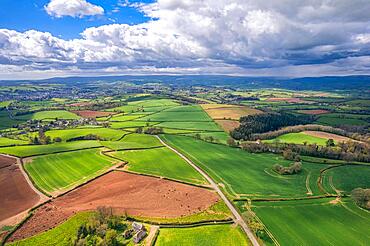 Fields and Meadows over English Village, Berry Pomeroy, Devon, England, United Kingdom, Europe