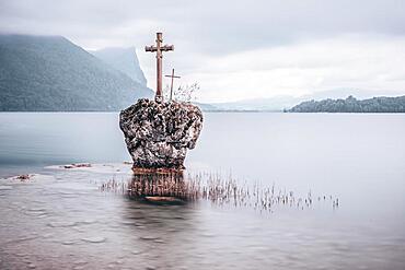 Cross stone, boulder, limestone, Stankt Gilgen, Mondsee, Upper Austria