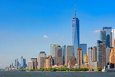 Downtown Manhattan and Financial District, seen from the Hudson River, New York City, New York, USA, North America