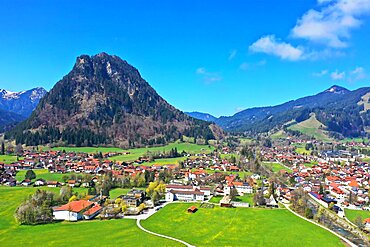 Aerial view of Pfronten in fine weather. Allgaeu, Alps, Bavaria, Germany, Europe