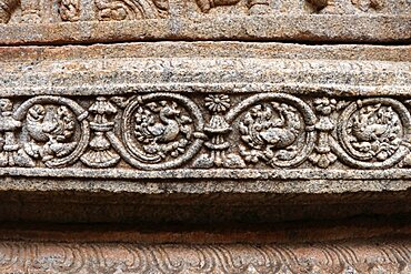 Peacock and earrings patterns crafted in stone, Lepakshi, Andhra Pradesh