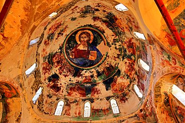 Former monastery church of Antifonitis, interior, mural painting, the Prantokrator in the dome, Northern Cyprus